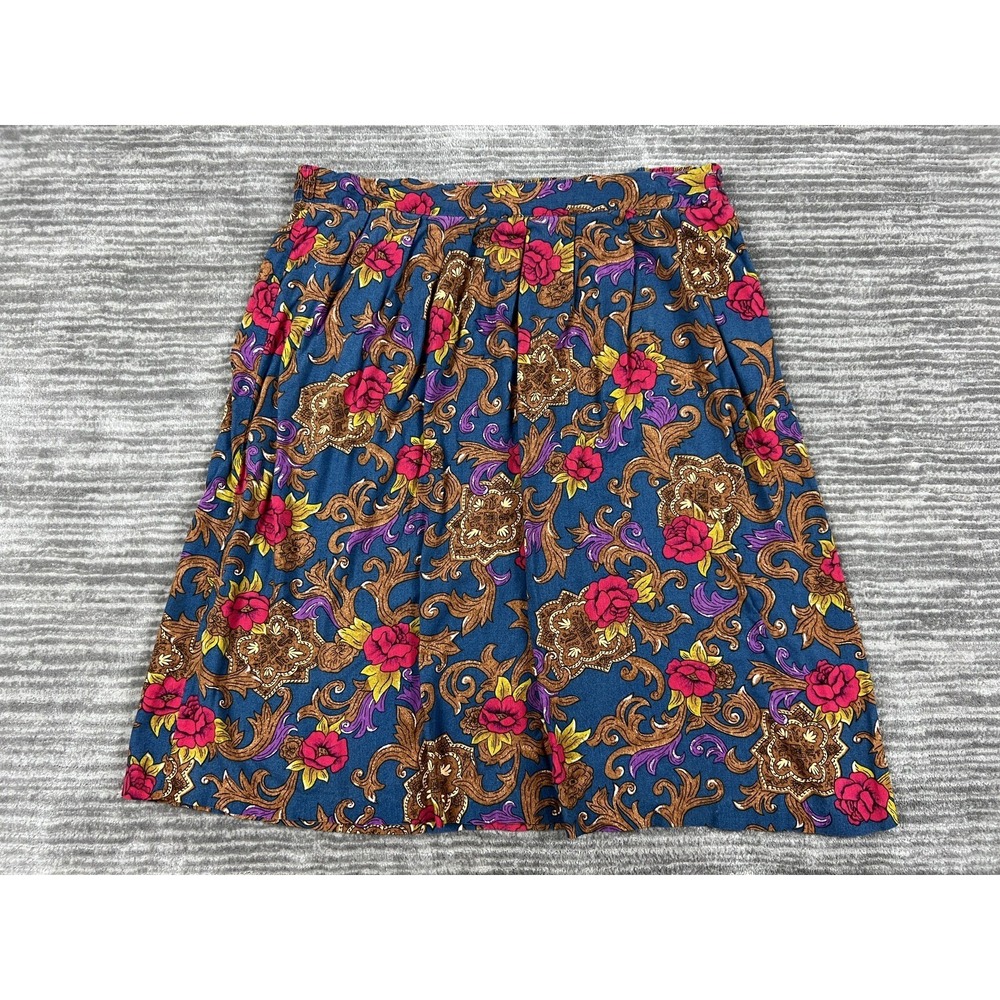 Liz Baker Skirt Womens 12W‎ Blue Pink Floral Baroque Rayon Knee Length Elastic